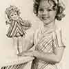 Shirley Temple and an Ideal Shirley Temple doll wearing matching outfits from Curly Top, 1935